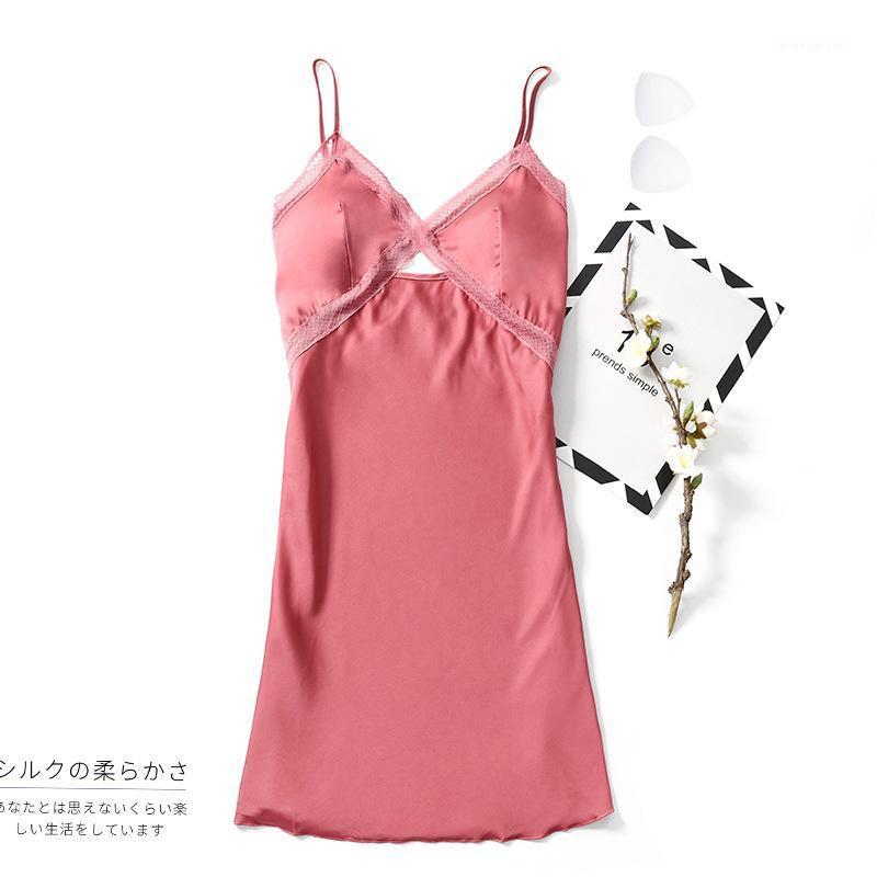 

2021 New Arriavl Nightdress Intimate Lingerie Women Summer New Nightwear Sexy Home Dressing Gown Satin Sleepwear Nightgown1, White