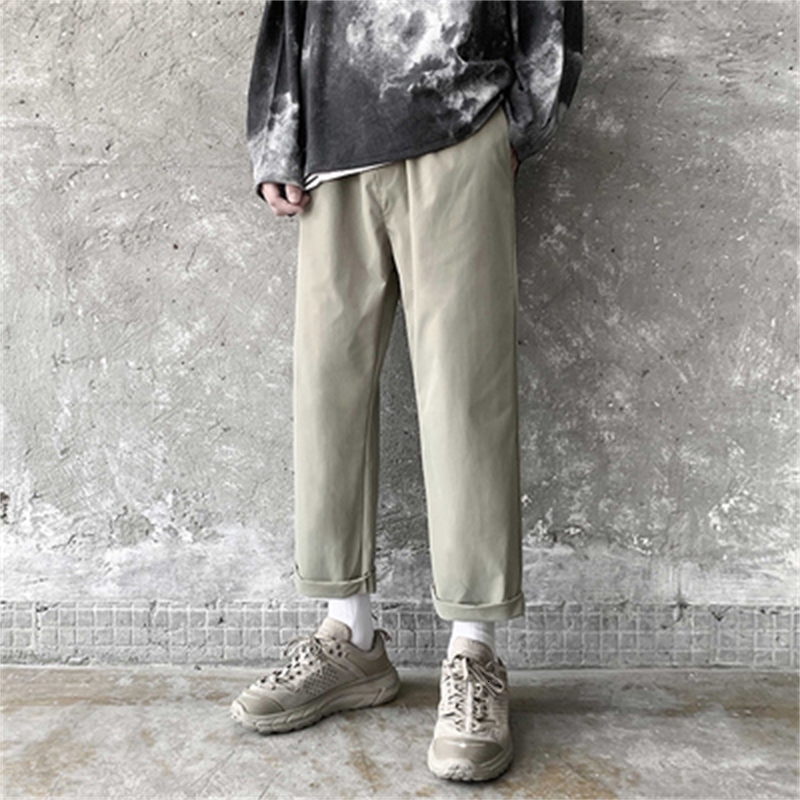 

New Masculinas 2021 Primavera e Outono Nova Slida De Nove Pontos Casuais Solto Cintura Elstica Juventude Selvagem -5xl W5HD, Black