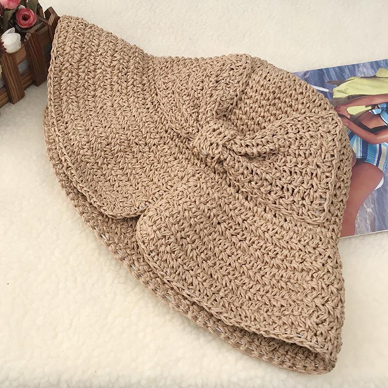 

2021 New Solid Simple Woman Summer Hat Female Casual Bowknot Straw Cap Girls Knit Sun Hat, Beige