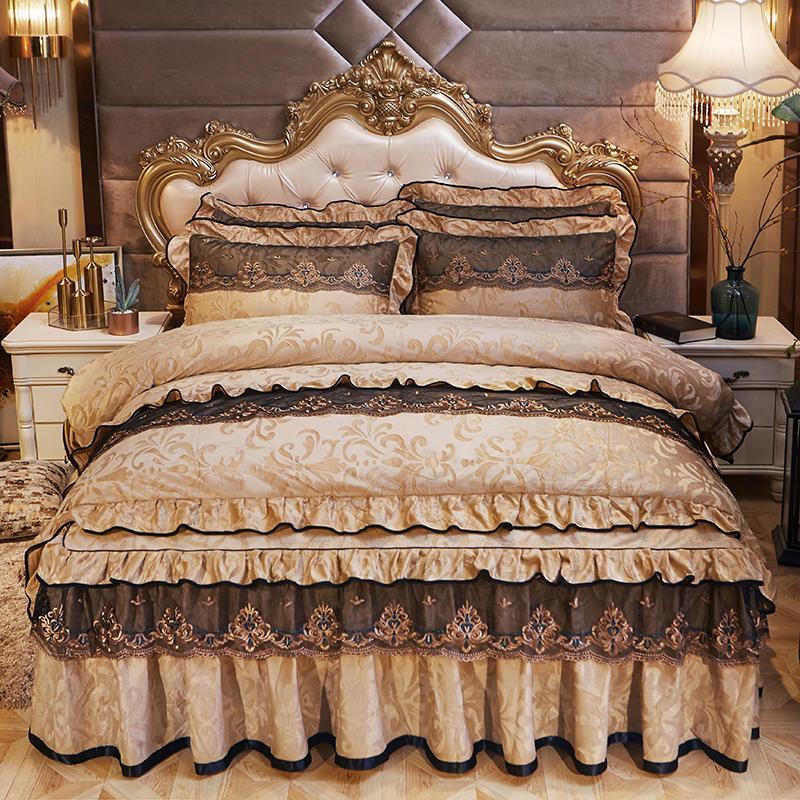

Soft Velvet Winter Warm Bedding set Vintage Chic Lace Ruffles Duvet Cover with Zipper Korean Princess Bedskirt Sheet Pillowcase1, Design a as picture