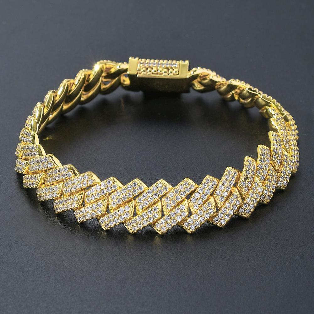 

14mm Square Miami Cuban Link Bracelet Gold Color Iced Out Cubic Zirconia Rock Hip hop Style Men's Jewelry Drop Shipping Z1124