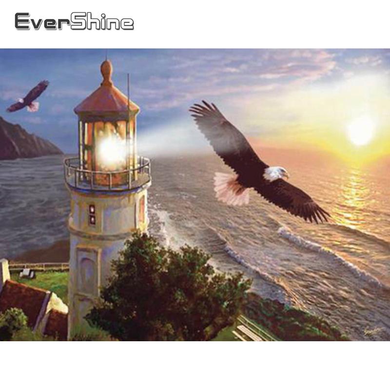 

Paintings Evershine Diamond Mosaic Eagle Lighthouse Painting Landscape Full Square Embroidery Pictures Of Rhinestone Sale