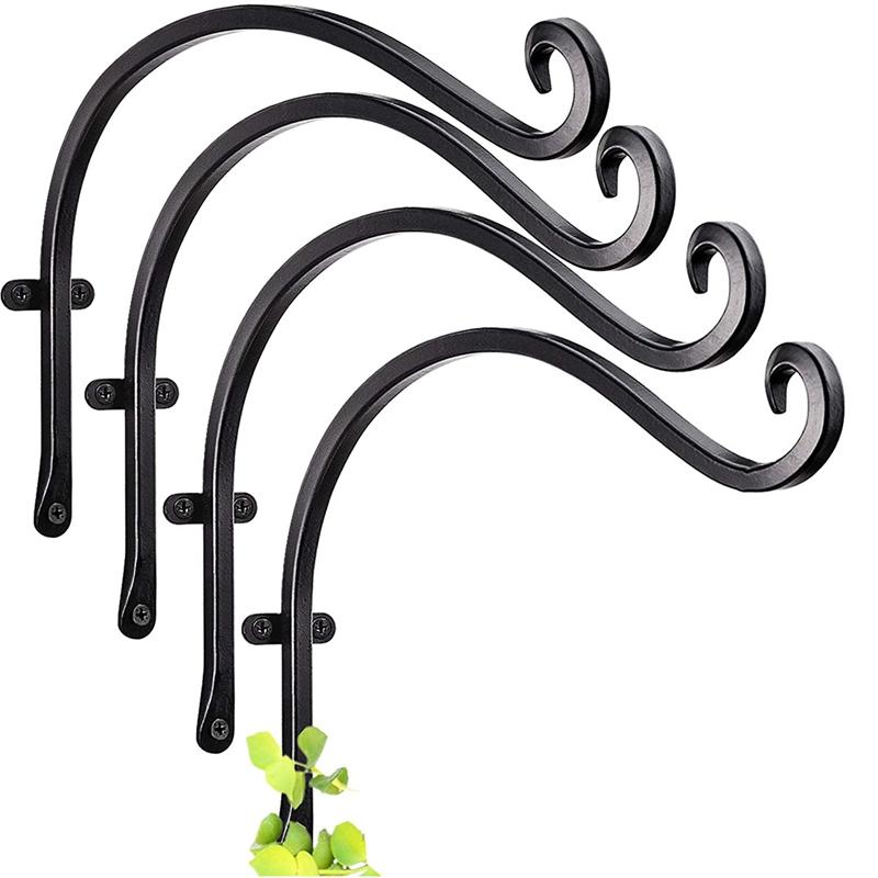 

Hanging Plant Bracket for Plant Hangers Outdoor (4 Pieces - 12 Inches) More Stable and Sturdy Black Hooks