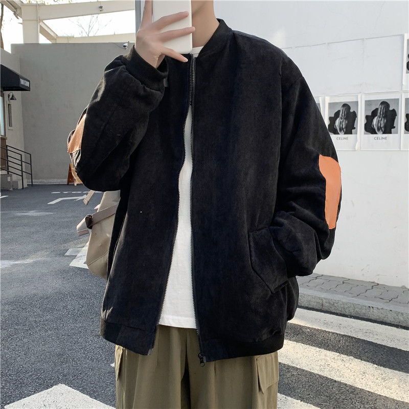 

Spring 2021 Men's and Autumn New Retro-loose Jackets Youth Patches Coat 1LVD, Black