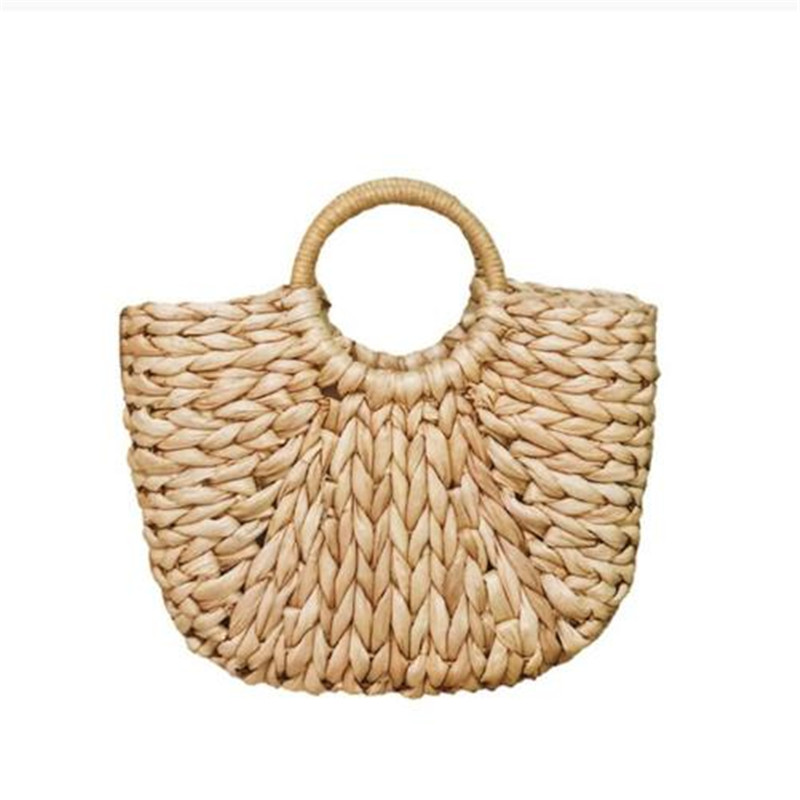 

Simple Straw Handbag for Girls Summer Beach Travel Hand Bag Half Moon Hand Woven Rattan Handbags Round Handle Bags