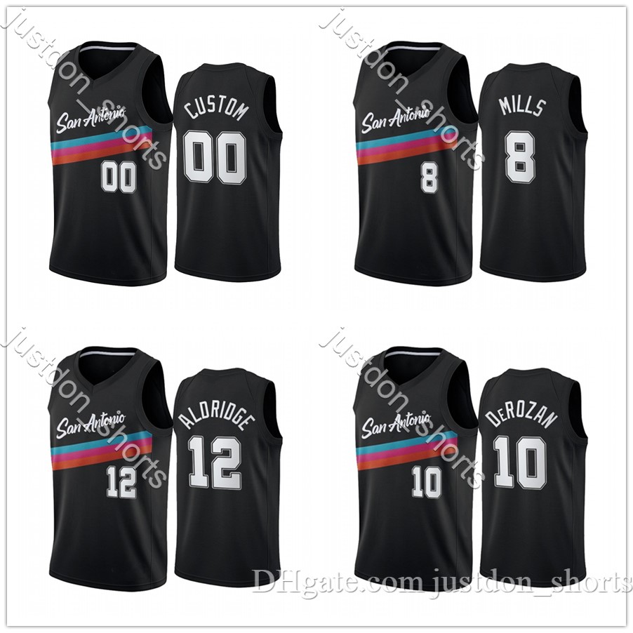 

Men 10 Derozan 8 Mills LaMarcus Aldridge SanAntonio Black City Fiesta Colors 2020-21 Jersey, Black;red