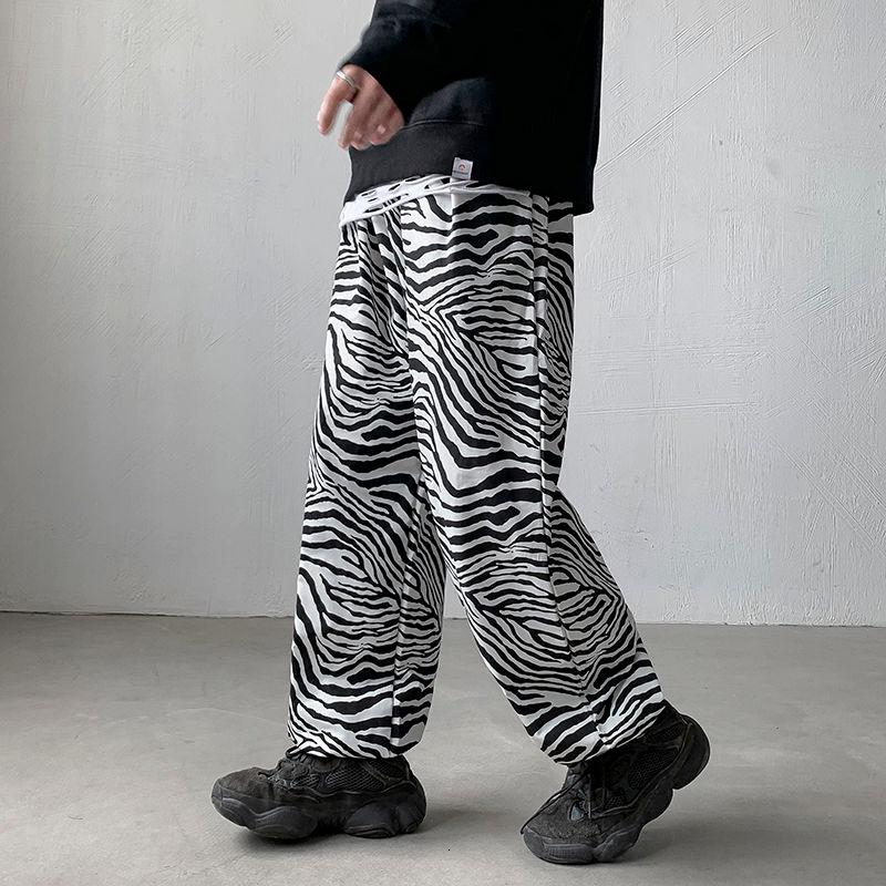 

Men's pants 2021 Autumn/winter new slim pure color wide-leg pants leopard print casual fashion youth men's wear, Black