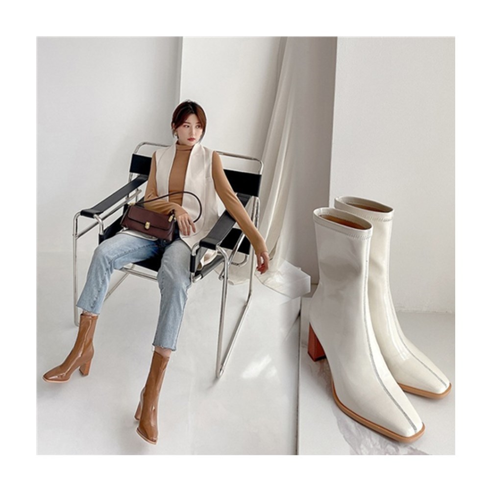 

2020 New Small Square-headed Solid Leather Heel High Female Fashion Boots 4ph3, Black