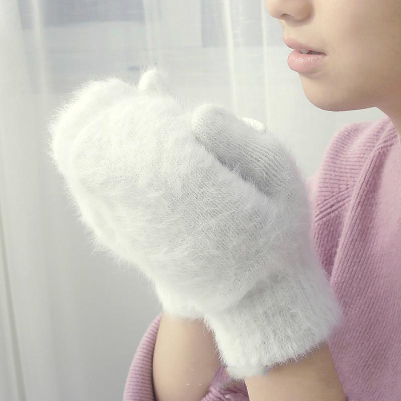 

wool gloves female winter mittens factory outlet fur gloves fingerless winter women girls mittens, Blue;gray