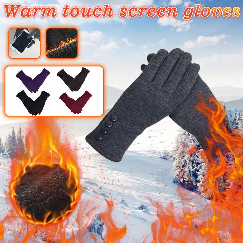

Women's thickened warm buttons Gary Dilskin velvet outdoor recreational sports winter touch screen full finger gloves