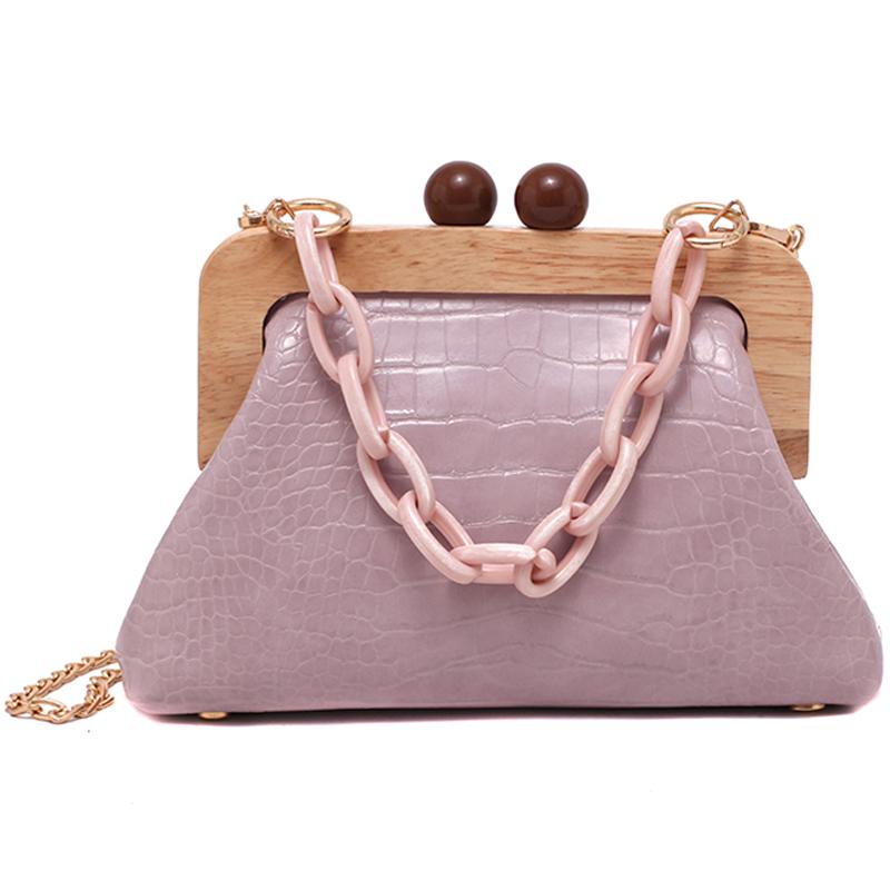

Clip Shell Women Shoulder Bags Designer Fashion Acrylic Chains Handbags Luxury Lady Clutches Alligator Pu Leather Crossbody Bag, Brown a