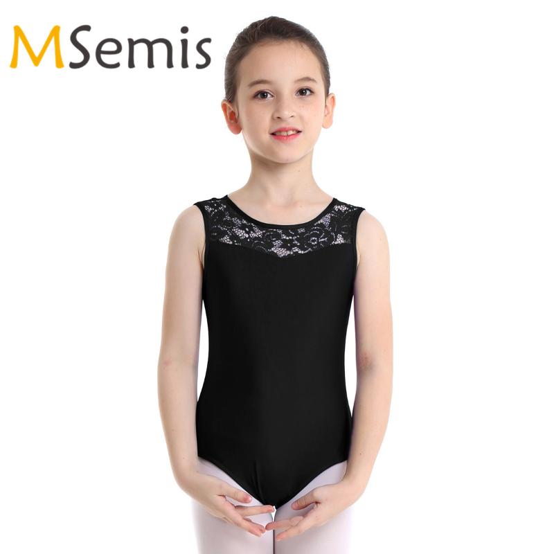 

Kids Girls Gymnastics Swimsuit for Dancing Sleeveless Lace Splice Cutout Bodysuit Ballet Dancewear Gymnastics Leotard Jumpsuit