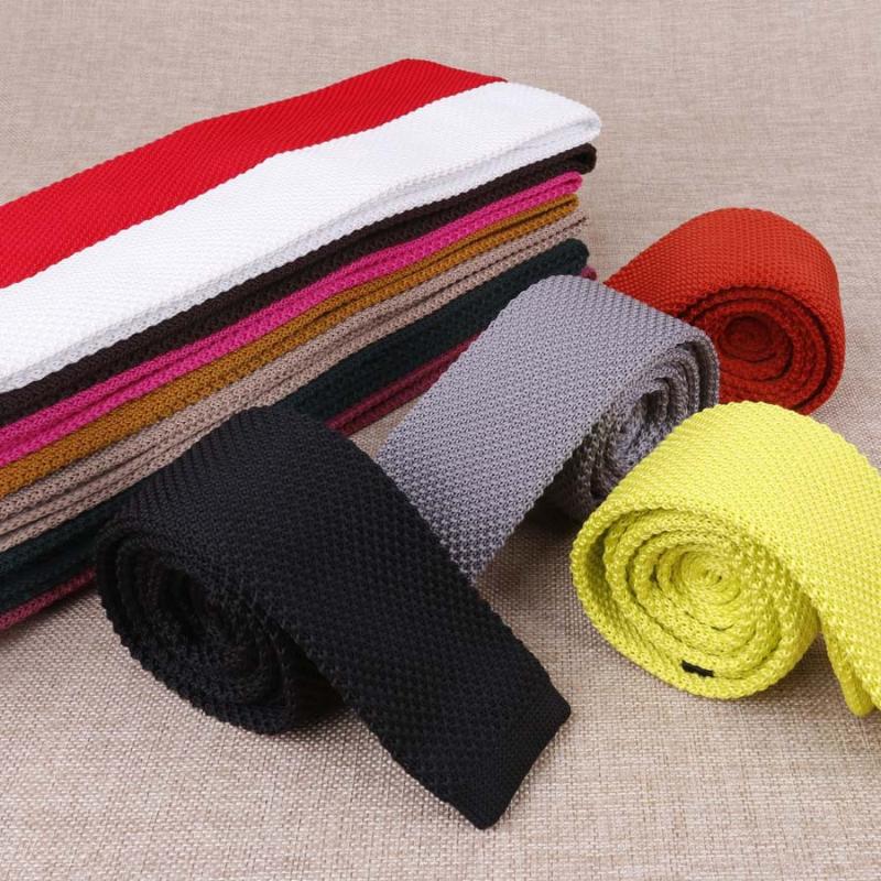 

2020 New 5.5cm Solid Neck Tie Wedding Knitted Ties for Men Skinny Tie Man Gravata Polyester Narrow Knitted Neckties