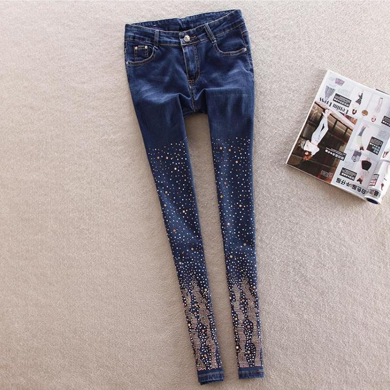 

Attacked fashion brand manually worn hole beading women's street diamond pencil jeans wq2195 dropship, Blake