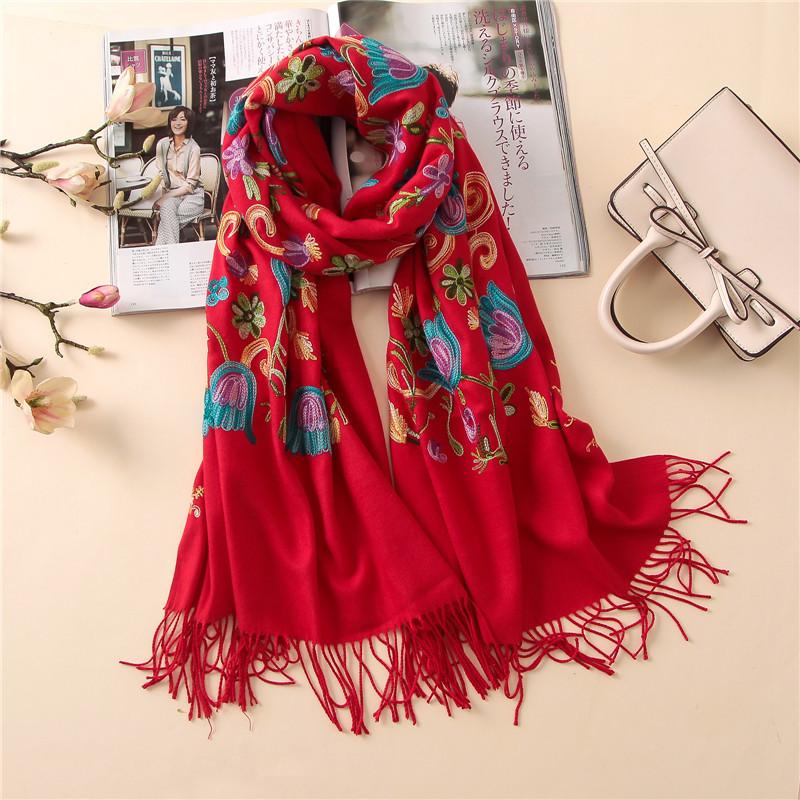 

2020 Women Scarf Shawls And Wraps Lady Soft Warmer Foulard High Quality Embroidery Cashmere Scarves Vintage Spring Autumn