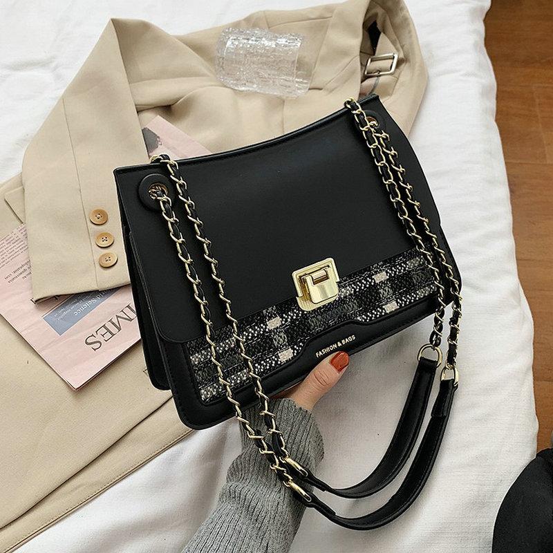 

High Capacity PU Leather Shoulder Bags for Women 2021 New Designer Handbags Women's Chain Crossbody Bag Big Tote 6771, Black
