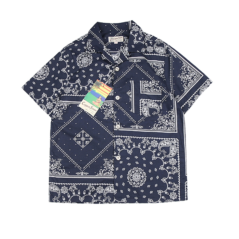 

Hawaiian short-sleeve shirt men of vintage copper aloha paisley shirts srcew 6JFP, Indigo