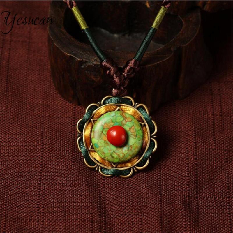 

Ethnic Chinese Traditional Style Necklace Vintage Handmade Braided Stone Beaded Pendant Necklaces for Women Nostalgia Jewelry