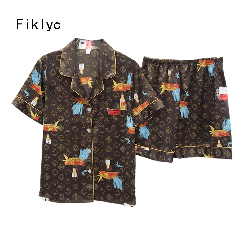 

Fiklyc underwear summer shorts pants feminino satin pajamas pyjama pidzama damska women set 2 piece nuisette sexy nightwear Q1201, Blue set