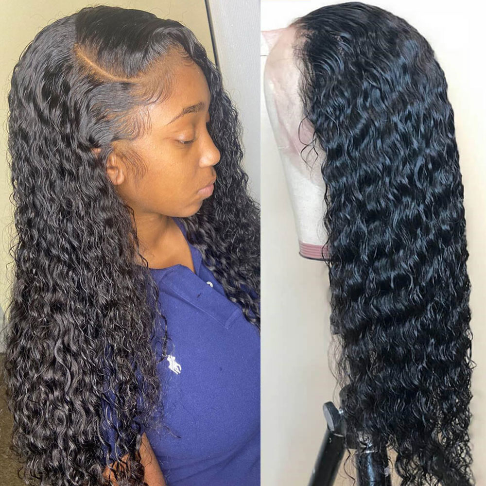 

Deep Wave Lace Front Wig Human Hair Wigs Curly Short Bob Brazilian For Black Women Hd Full Frontal Water Wave Lace Front Wig, Black;brown
