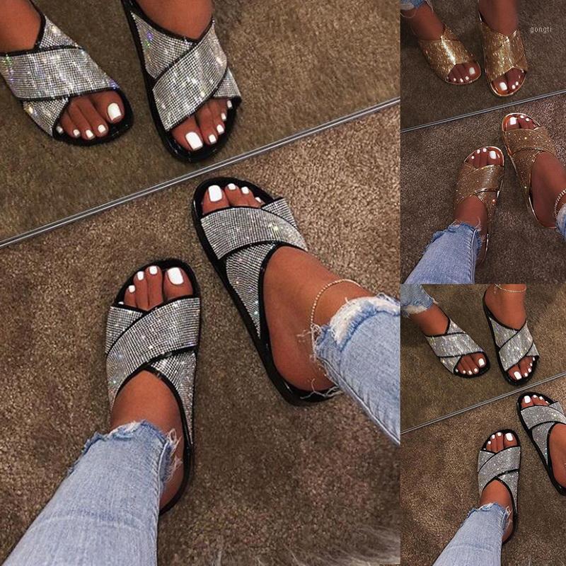 

2020 New Bright Diamonds Women's Platform Summer Sandals Flip Flop Outdoor Fashion Rhinestones Buckle Lazy Slippers1