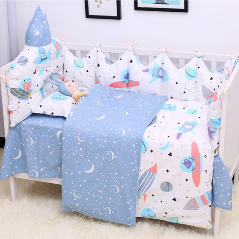 

New Blue Space Ship Print Breathable Cotton Baby Bedding Set 7 Piece Infant Crib Bedding Set Quality Baby Items For, Red