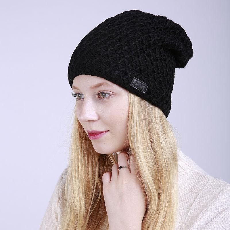 

Small Diamond Mesh Plus Velvet Knit Cap For Men And Women Winter Crescent Windproof Ear Protection Hat
