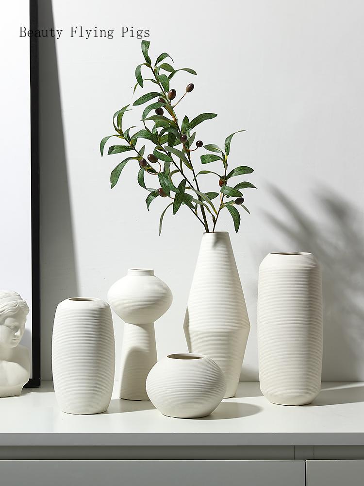 

Simple and stylish geometric burning brush vase white ceramic flower basket vase decoration home living room balcony decoration