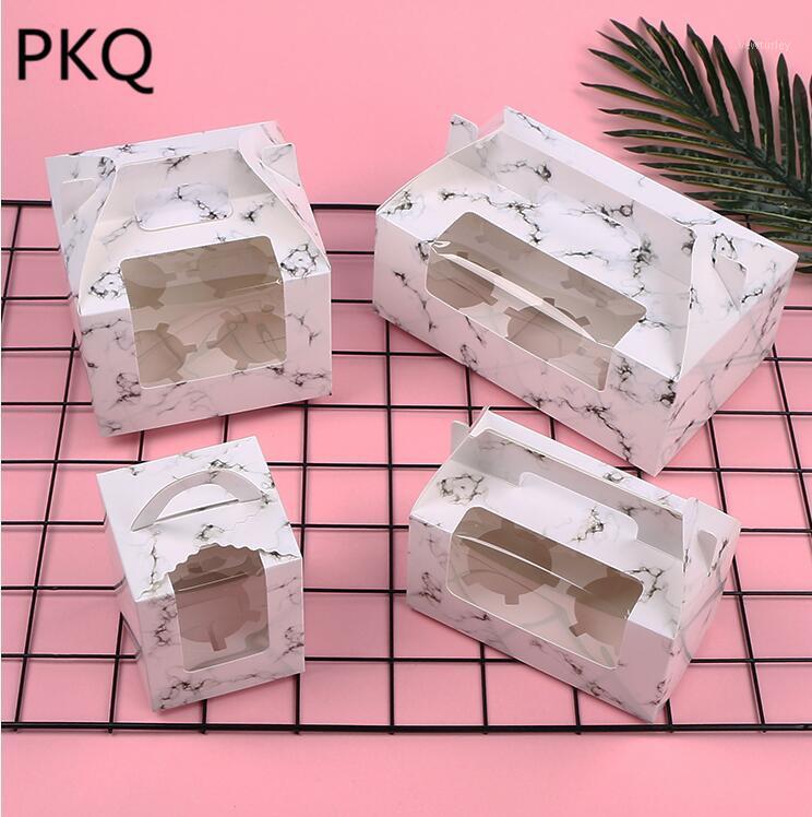 

10pcs 1/2/4/6 Cup cake Paper Packaging Box White Kraft Paper Cake Box with Handle Mable Craft Window For Christmas Supply1