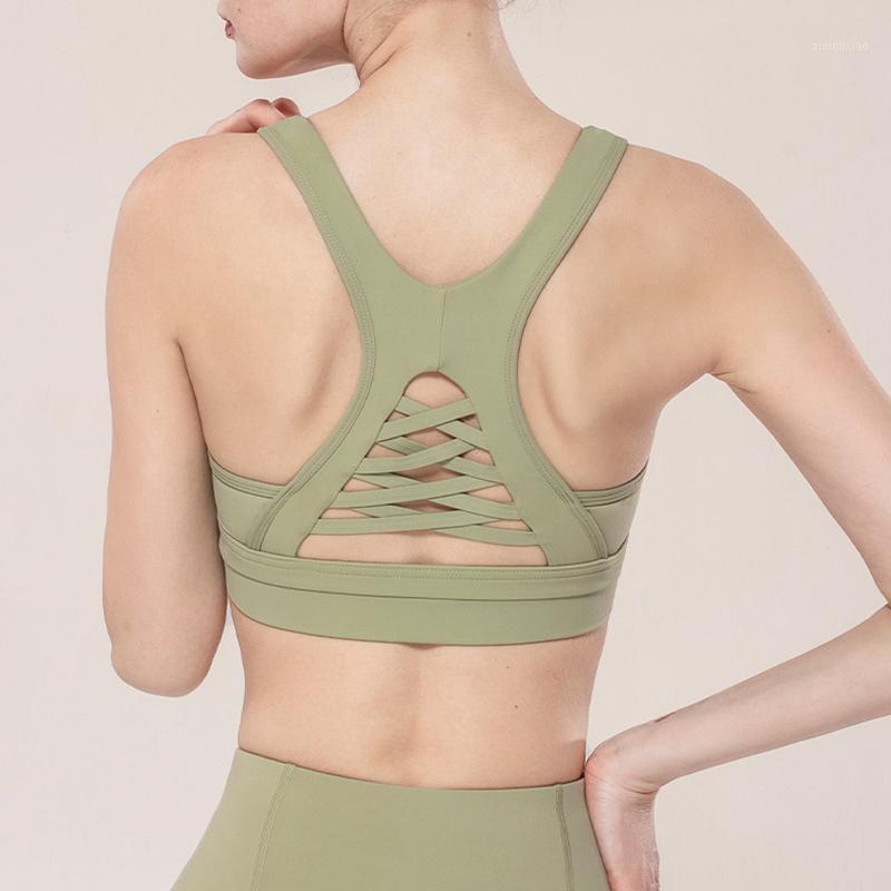 

High Impact Sports Bras Backless Fitness Yoga Bra Stretch Workout Yoga Bras Gym Training Sports Vest Fitness Gym1, Green