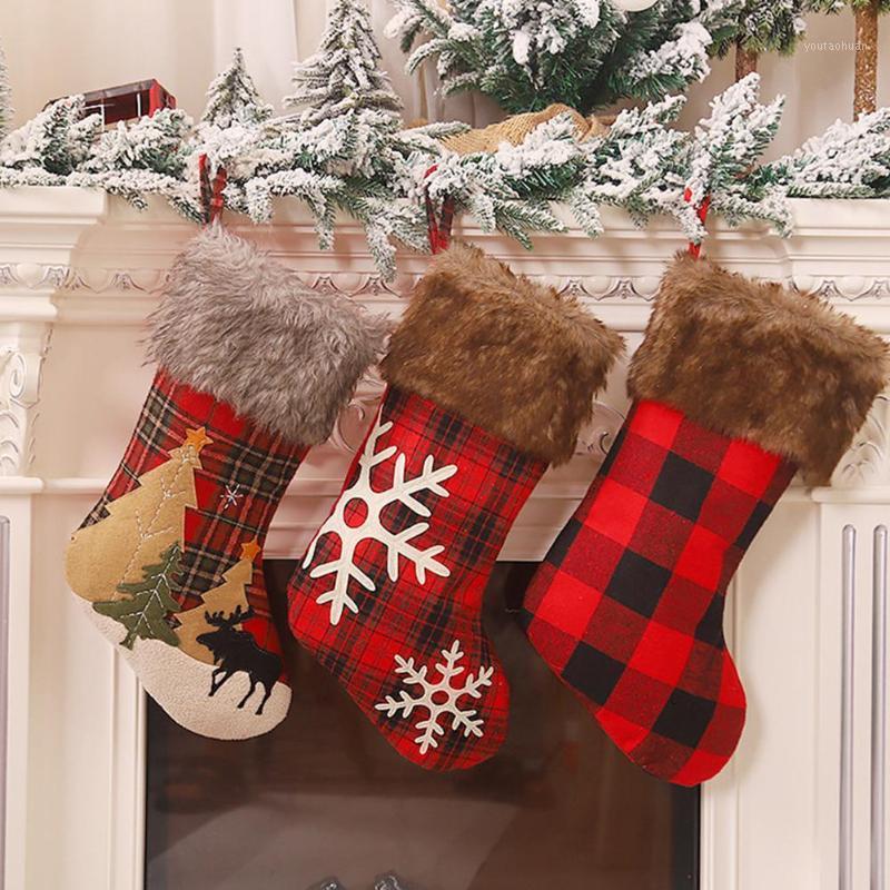 

Christmas Tree Snowflake Lattices Stockings Hanging Ornament Xmas Candy Gifts Storage Bags Pendent Holiday Decoration1