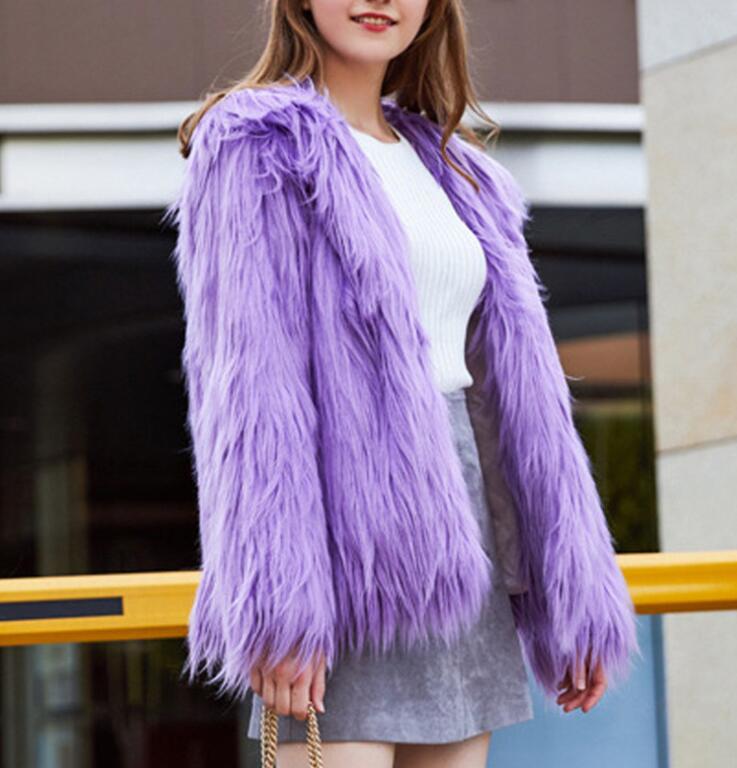 

2020 new hooded plush fur coat women' plush warm long-sleeved women' coat autumn and winter imitation fur coat, Purple