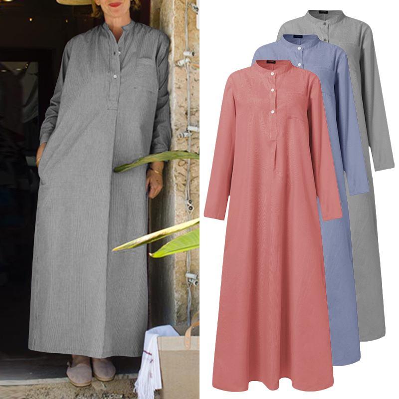 

Loose Shirts Dress 2021 VONDA Women O Neck Party Long Maxi Dresses Summer Sundress Spring Long Sleeve Vestidos Plus Size, Black