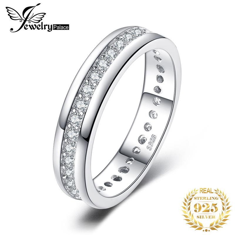 

JewelryPalace CZ Wedding Rings 925 Sterling Silver Rings for Women Stackable Anniversary Ring Eternity Band Silver 925 Jewelry