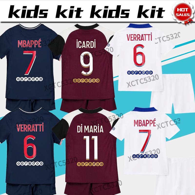 

Kids Kit 2021 Paris maillot home #7 MBAPPE #9 ICARDI Boys third soccer Jerseys -21 Child paris away Football uniforms, No name no number