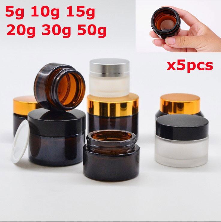 

5pcs x Empty 5g 10g 15g 20g 30g 50g Amber Clear Glass Jar Container Cosmetic Cream Lotion Frosted Matte Pot Travel Bottle1