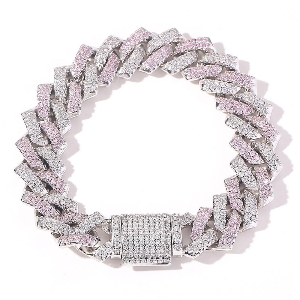 

Chains Iced Out Woman's Bracelet 14mm Pink Miami Micro Pave Zircon Bangles Hip Hop Rock Jewelry S4z0