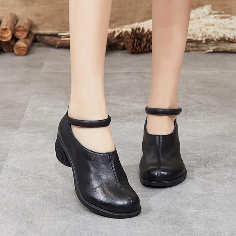

women shoe autumn winter new leather retro casual flat women's shoes comfortable soft bottom thick heel non-slip women shoe1, Black