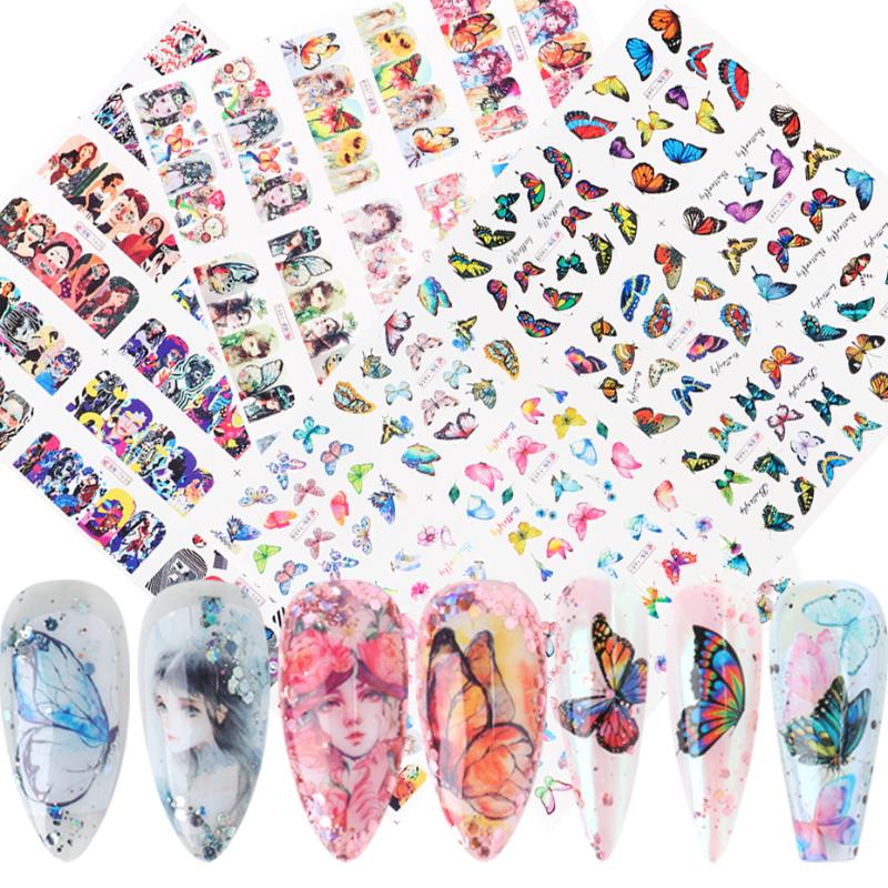 

12pcs Butterfly Nail Art Sticker Flower Sexy Girl Slider Decals Water Transfer DIY Manicure Nail Decorations Tips TRBN1657-1688, Bn1537-1548