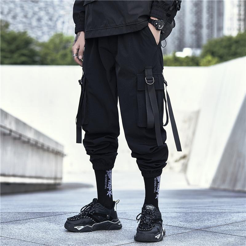 

2020 Multi-Pocket Cargo Pants Men Harajuku Hip Hop Streetwear Joggers Man Elastic Waist Sweatpants Techwear, Black