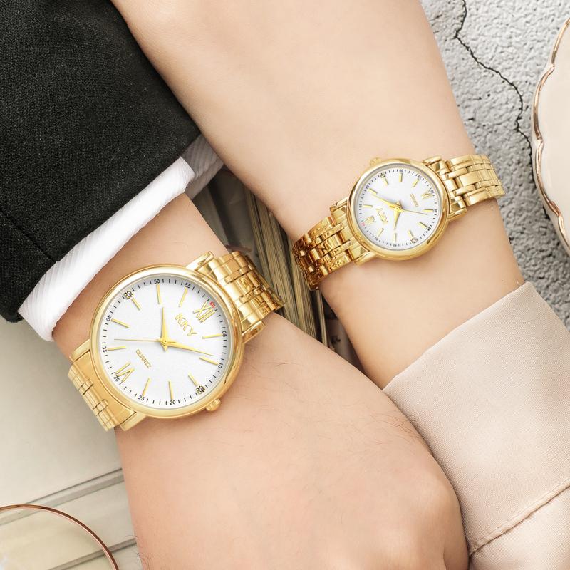 

Wristwatches KKY Brand Top Luxury Fashion Couple Gold Watch Men Women Clock Casual Waterproof 2022 For Drop, White(men)