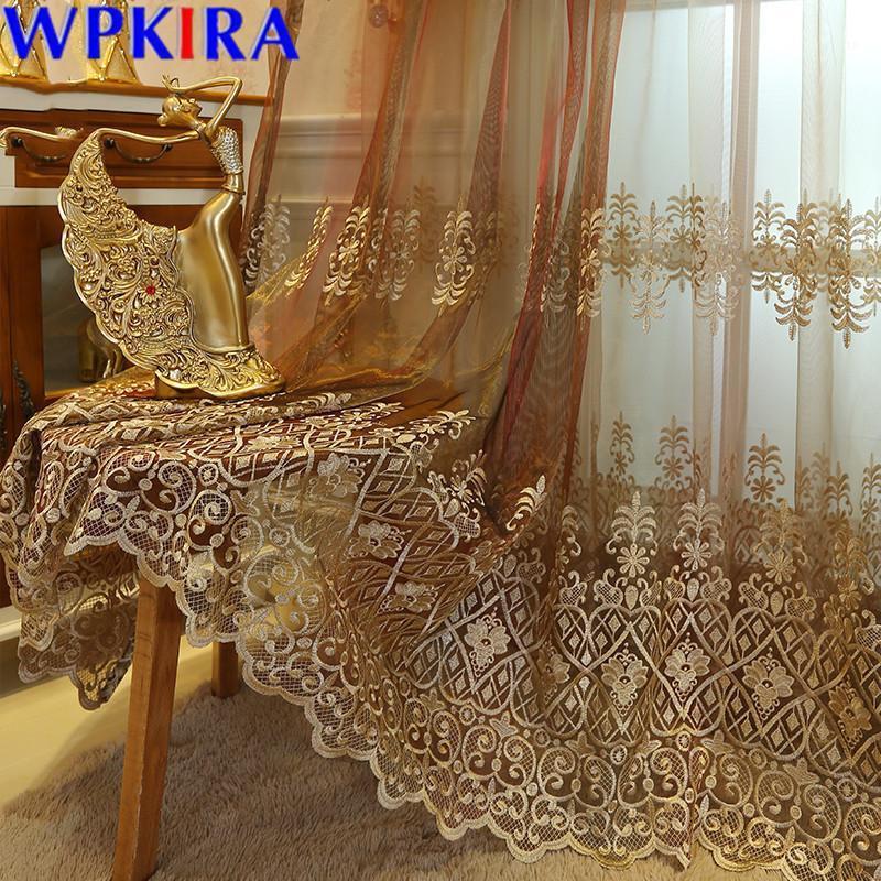 

European Embroidery Tulle Curtains High End Gradient Window Screen Bedroom Voile Kitchen Drape Panel Romatic Curtains X-AD537#301, Tulle 1