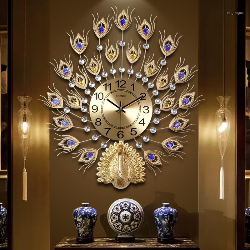 

Creative Fashion Metal Auspicious Peacock Big Wall Clocks Handmade Needle Digital Quartz Mute Watch Wall Clock Decoration Gifts1