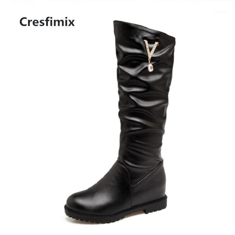 

Boots Cresfimix Women Fashion Comfortable Black Pu Leather Long Female Casual Stylish Autumn & Winter Bottes Femme B30781