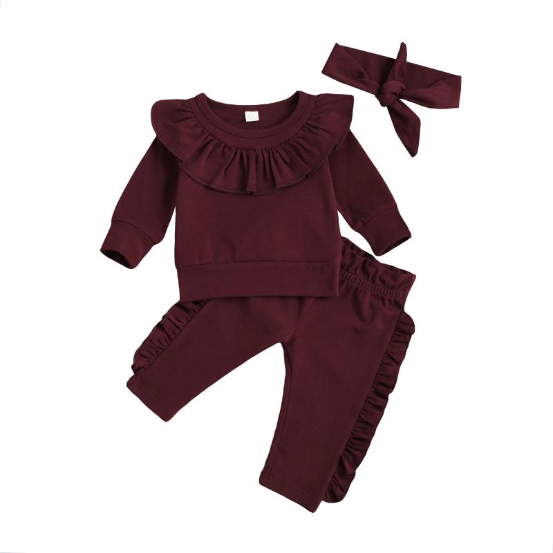 

0-24M Newborn Baby Girls Long Sleeve Sweatershirt Top + Pants Outfits 2Pcs Solid Clothing Set