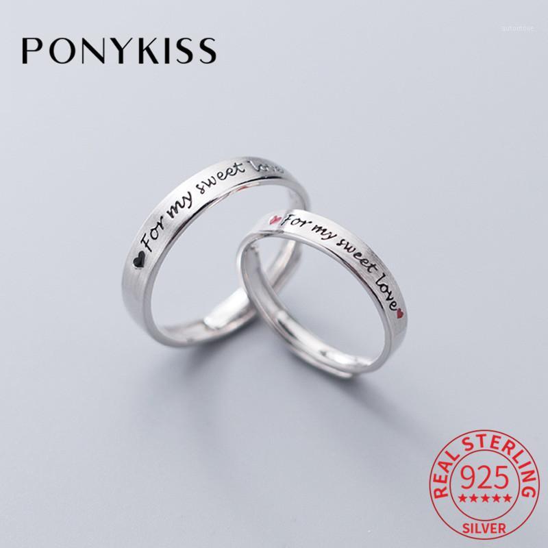 

PONYKISS Romantic S925 Sterling Silver a pair Letter and Red Heart Ring for Couple Anniversary Fine Jewelry chic Accessories1