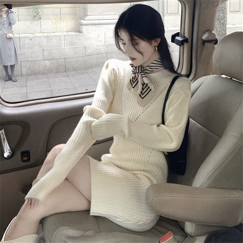 

2021 Female Dress Fashionable Nightgown New Fall Retro with Long Sleeves Dressed in Thin Mesh Robes Waistband Dresses AWSF, Beige
