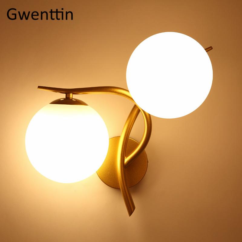 

Modern Glass Ball Wall Lamp Led Nordic Gold Sconce Loft Industrial Mirror Light Bedroom Bathroom Home Fixtures Decor Luminaire