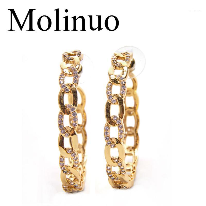 

Molinuo 42-45mm Popular hoop Earrings With CZ link chain desgin Circle Earrings GOLD color fashion Big Circle For Women1