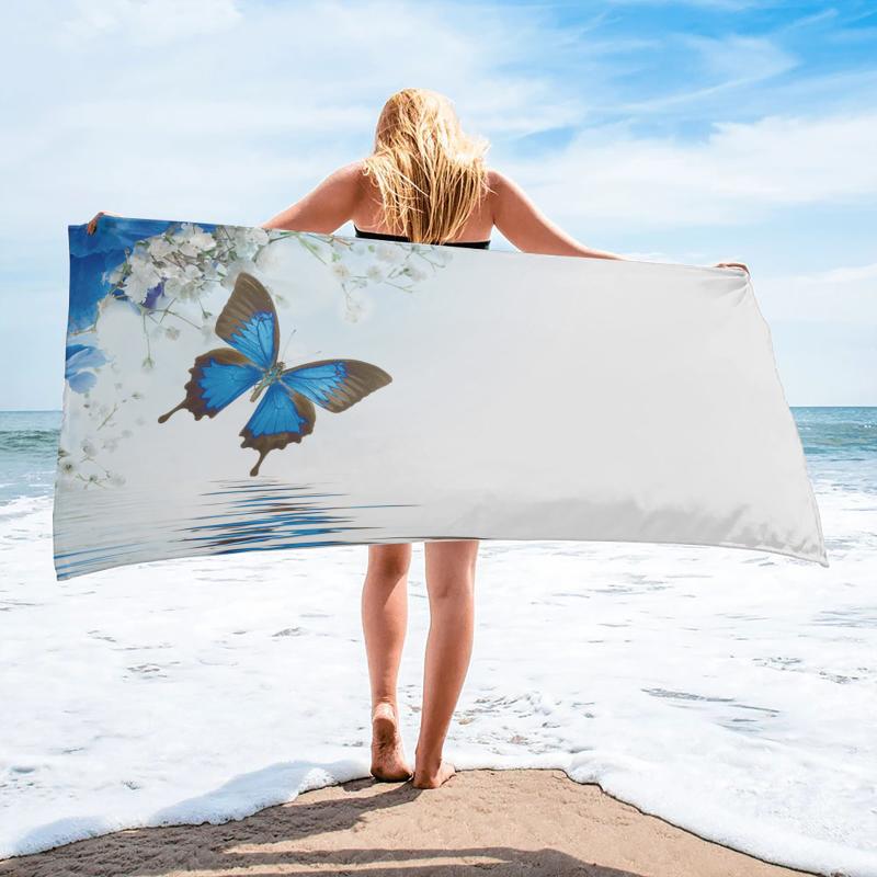 

Lily Flowers Butterfly Water Surface Bath Towel Swimming Quick-Dry Bath Towel Bathroom Accessories Microfiber Beach Towels, As pic
